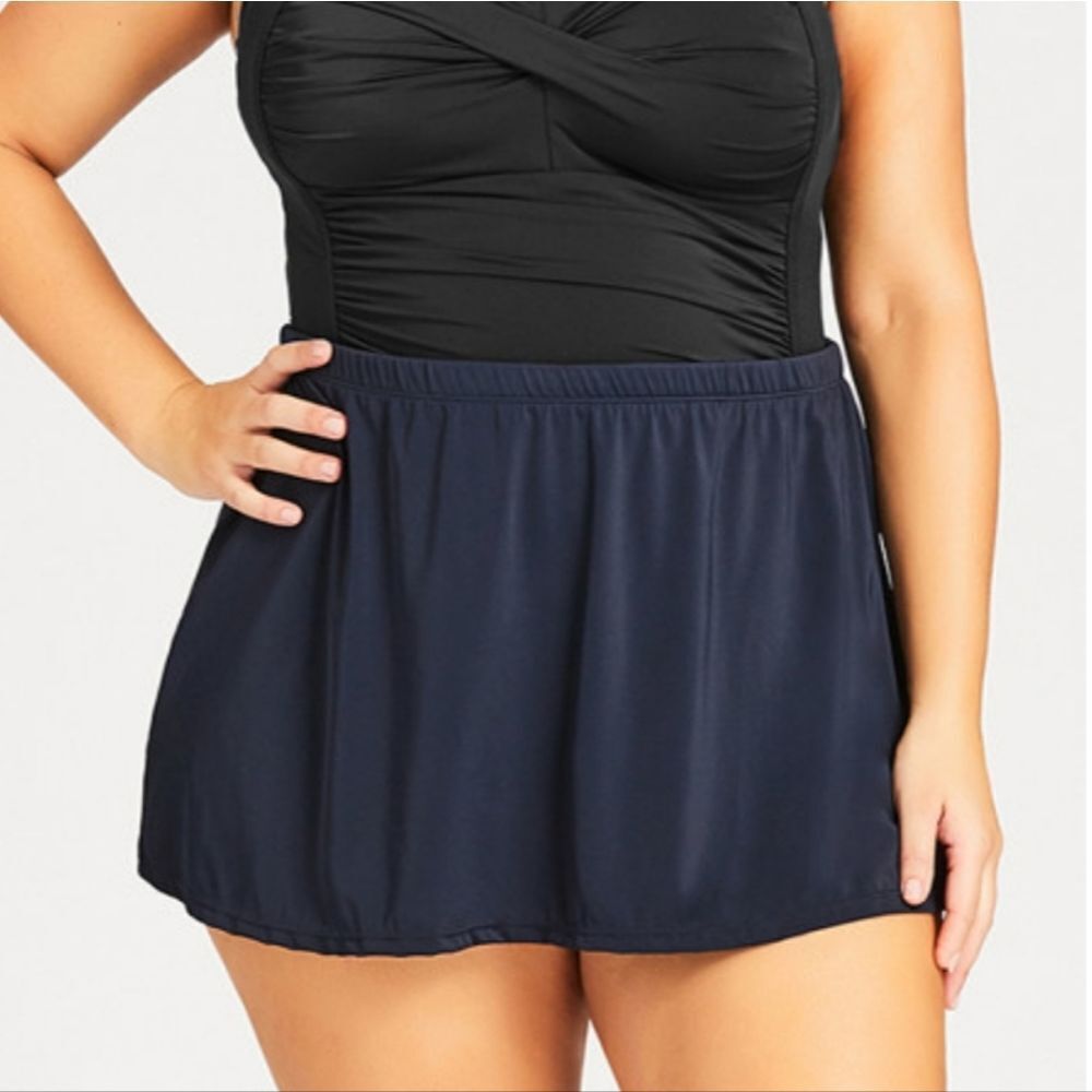 AVENUE Plus Size Basic Swim Skirt Navy Blue Modest Swimsuit Bottom 22W High rise